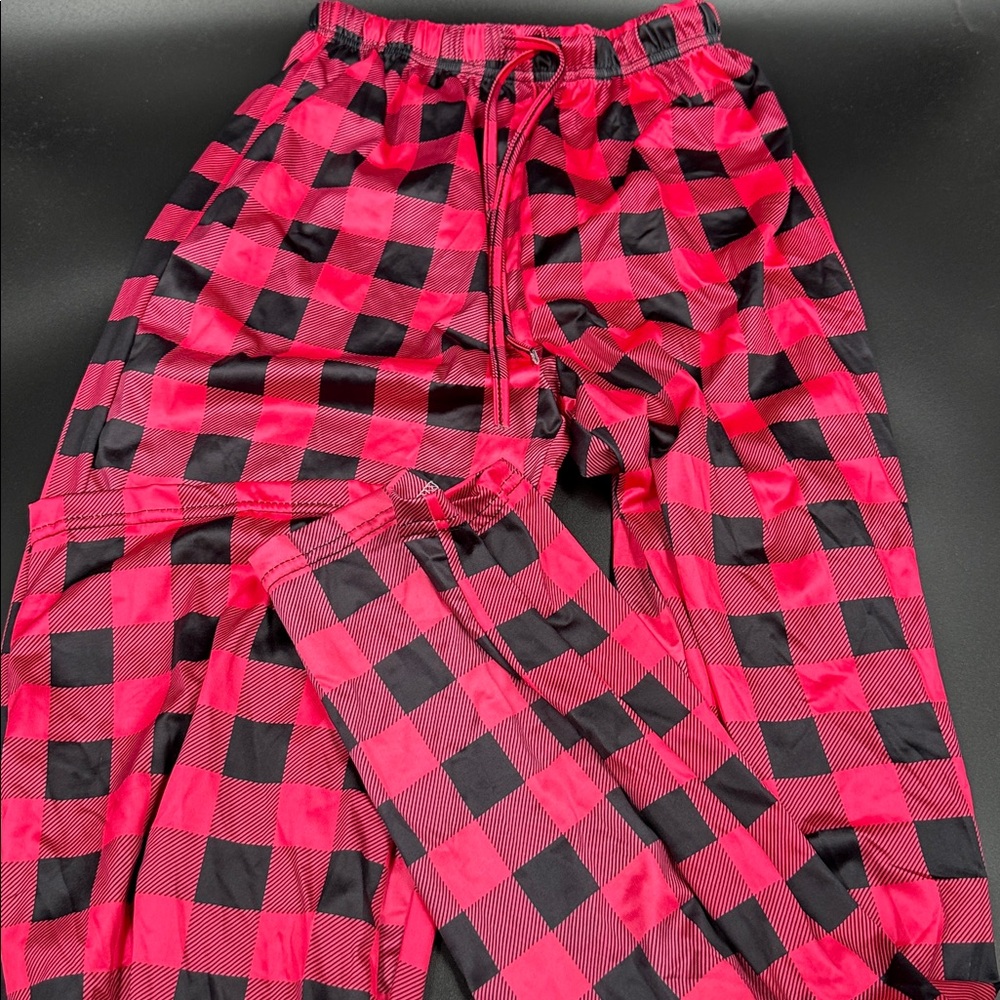 Pink and Black Checkered Satin Pajama Pants NWOT
